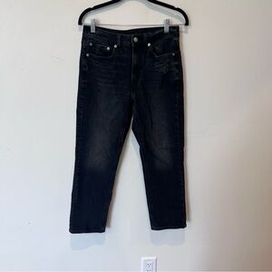 American Eagle Black Super Hi-Rise Ankle Straight Jeans Stretch Size 6 Short